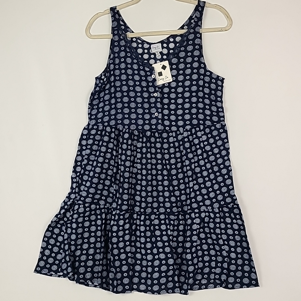 NEW Cozy Co Boho Anthro Geometric Navy BlueTiered Skirt Dress Size M NWT